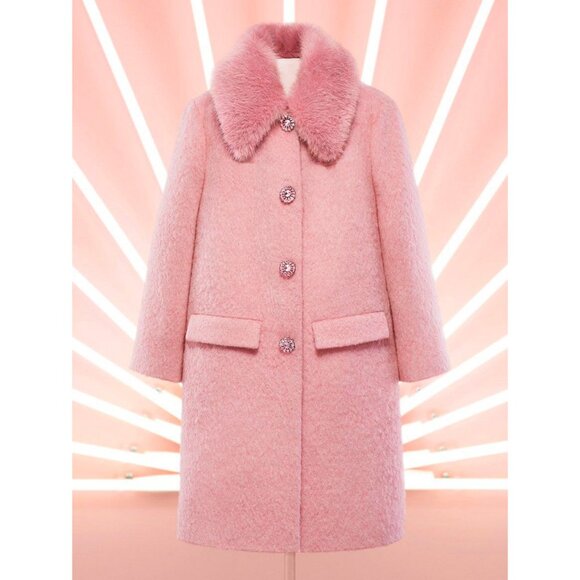 New Kate Spade Wool Blend Faux Fur Trim Coat Tulip Pink 8, M $798 - Picture 2 of 9